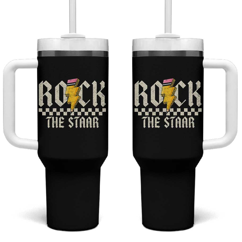 Rock The STAAR Day Tumbler With Handle Texas Teacher Student Motivational Testing