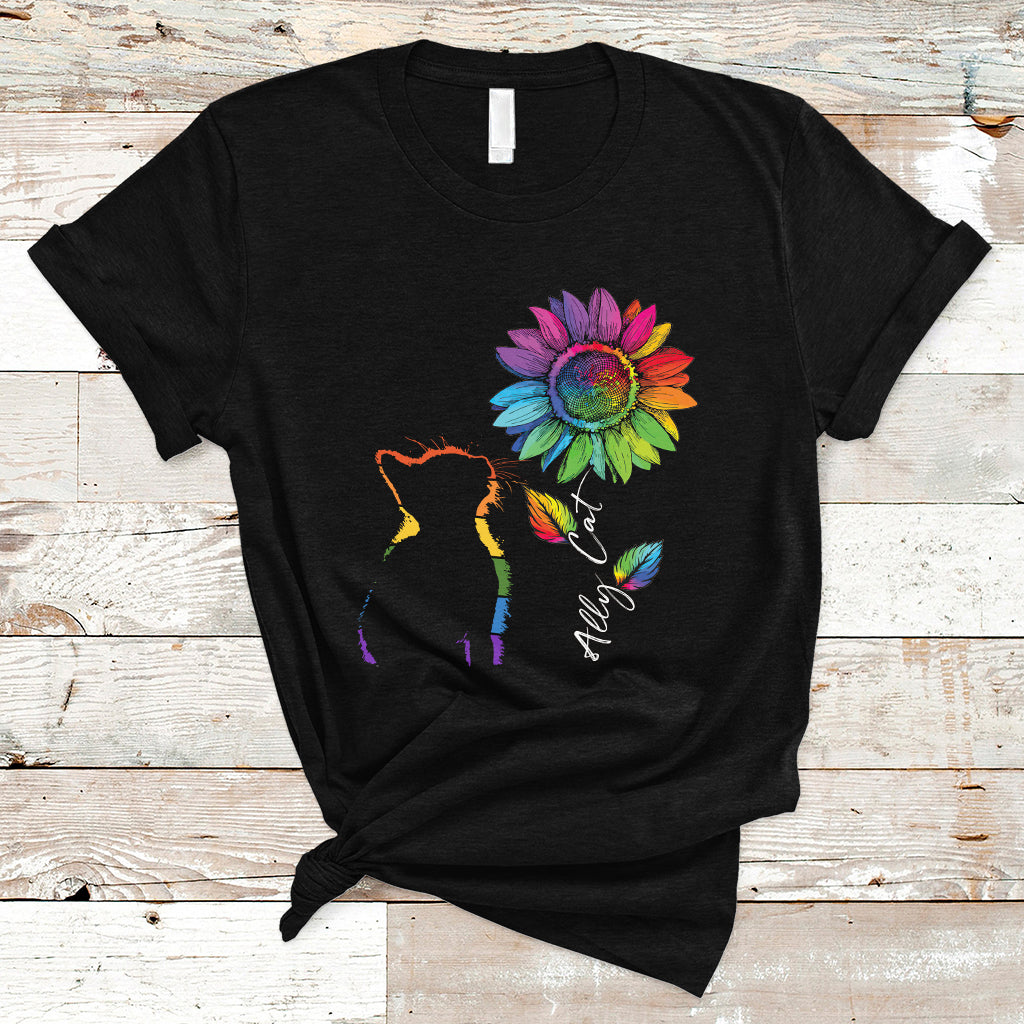 Gay Ally T Shirt LGBT Pride Ally Cat Gay Pride Rainbow Cat Sunshine Sunflower - Wonder Print Shop