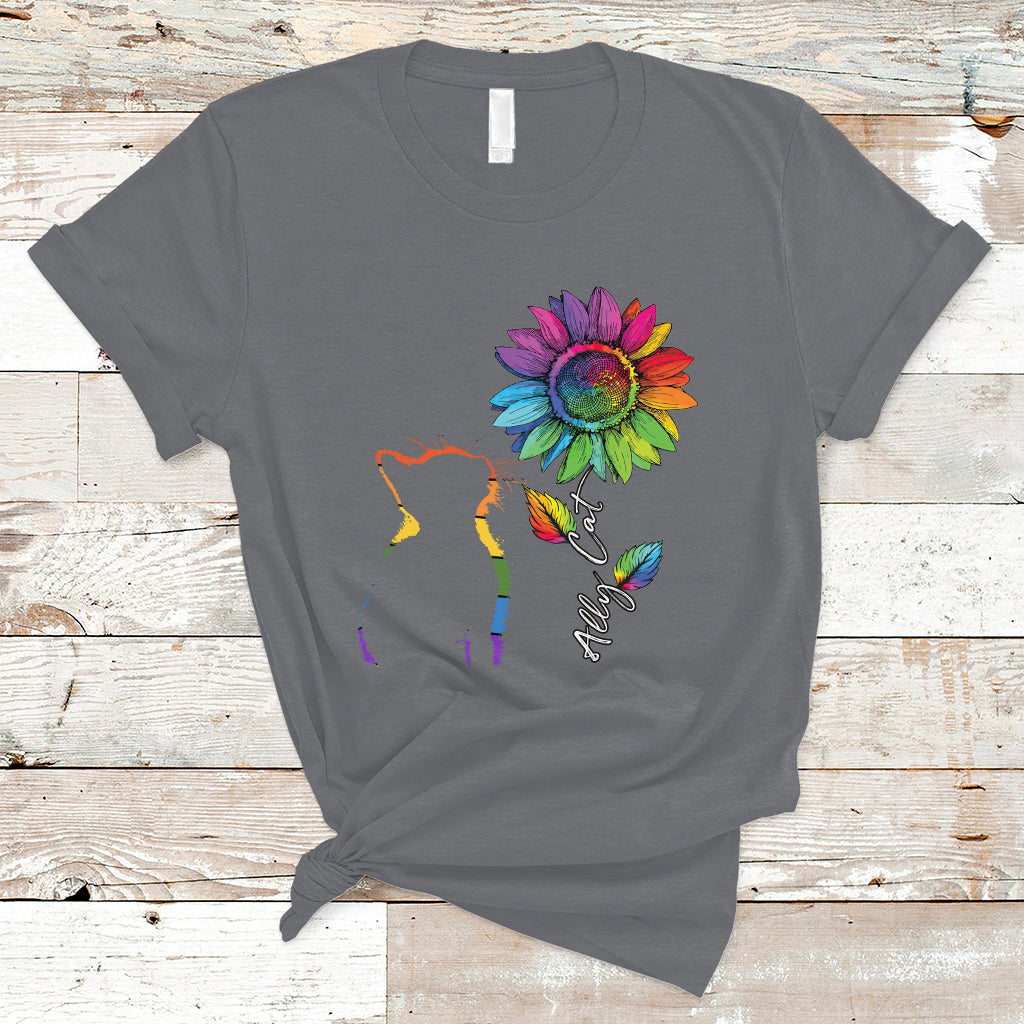 Gay Ally T Shirt LGBT Pride Ally Cat Gay Pride Rainbow Cat Sunshine Sunflower - Wonder Print Shop