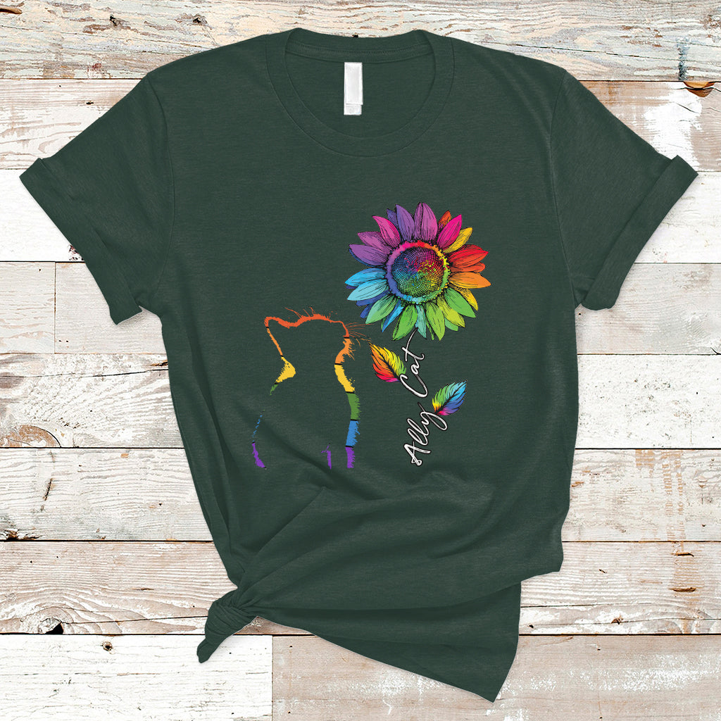Gay Ally T Shirt LGBT Pride Ally Cat Gay Pride Rainbow Cat Sunshine Sunflower - Wonder Print Shop