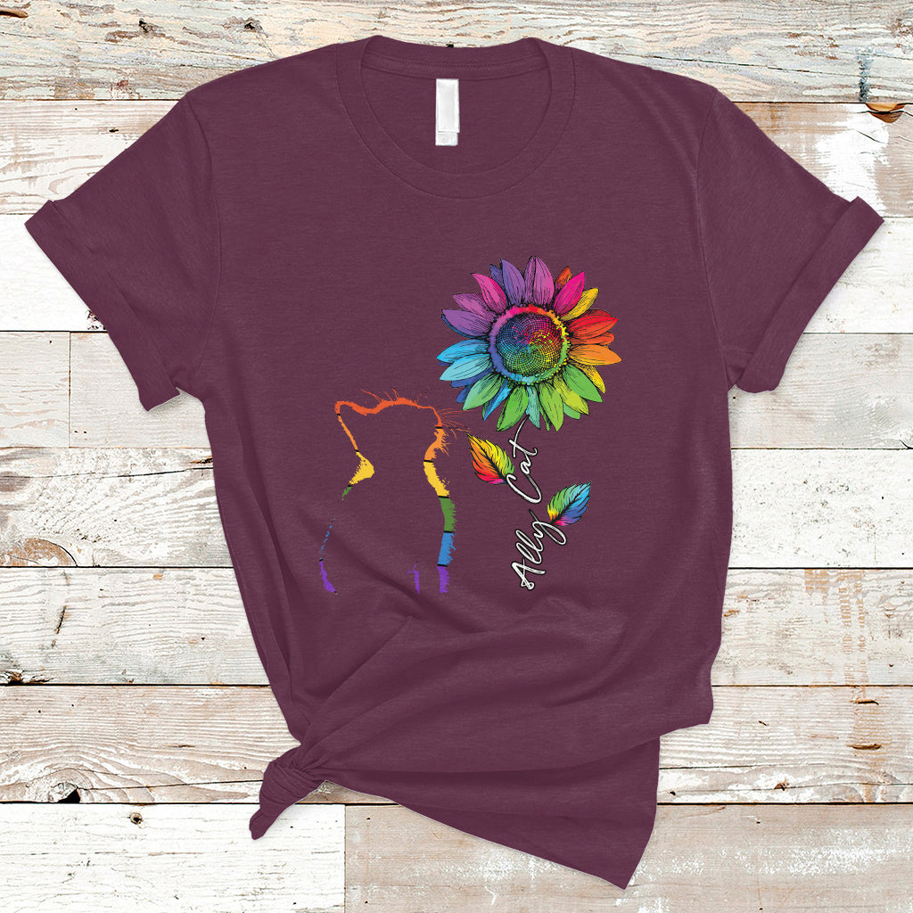Gay Ally T Shirt LGBT Pride Ally Cat Gay Pride Rainbow Cat Sunshine Sunflower - Wonder Print Shop