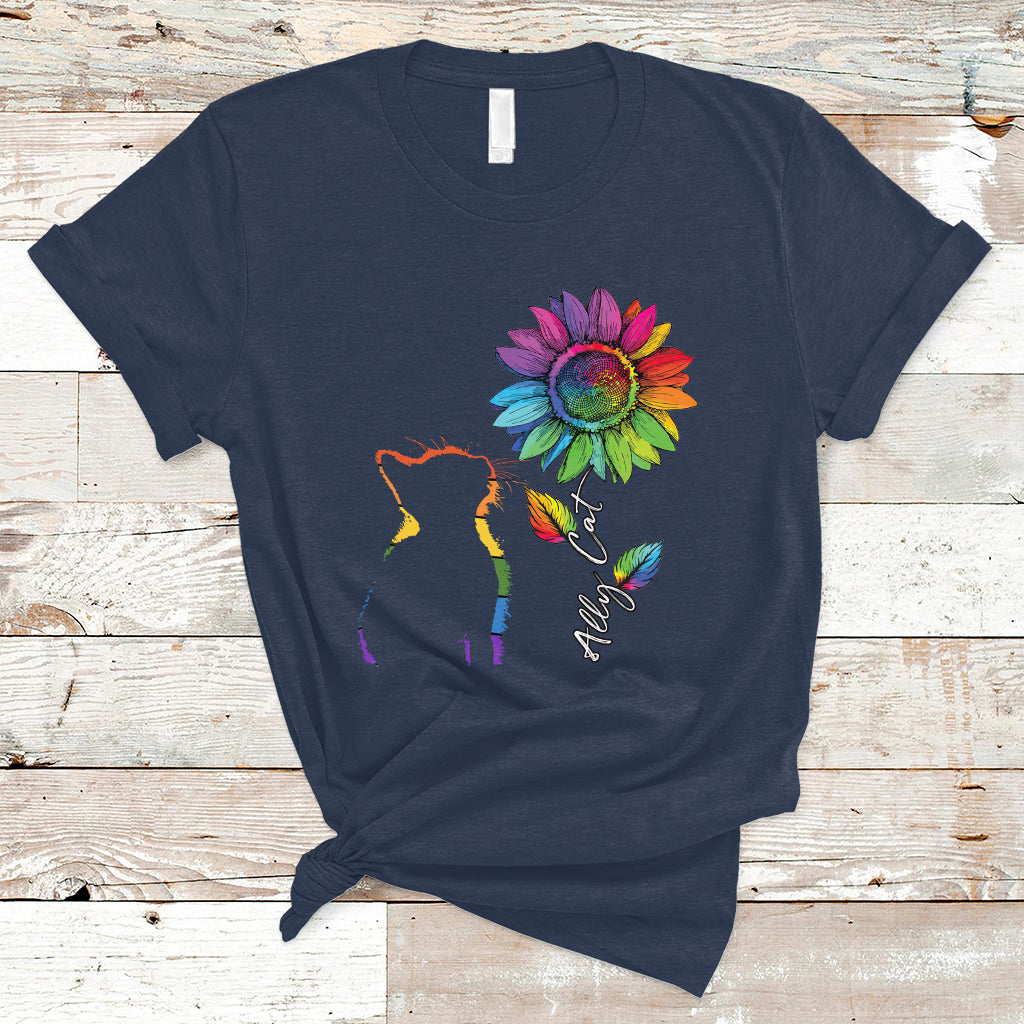 Gay Ally T Shirt LGBT Pride Ally Cat Gay Pride Rainbow Cat Sunshine Sunflower - Wonder Print Shop