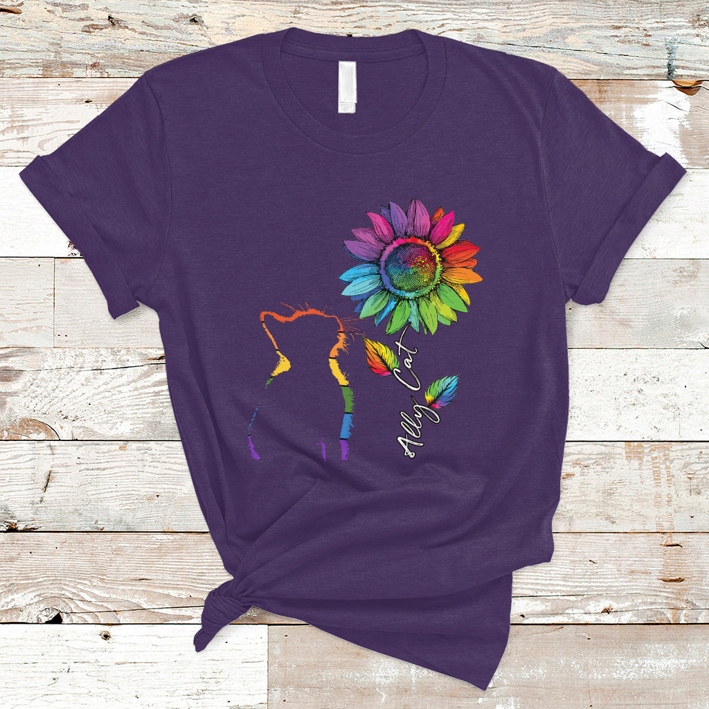 Gay Ally T Shirt LGBT Pride Ally Cat Gay Pride Rainbow Cat Sunshine Sunflower - Wonder Print Shop