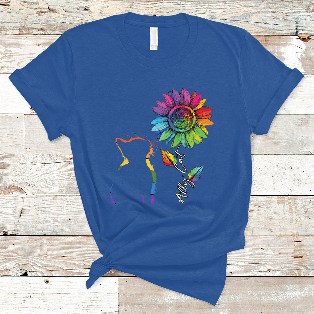 Gay Ally T Shirt LGBT Pride Ally Cat Gay Pride Rainbow Cat Sunshine Sunflower - Wonder Print Shop