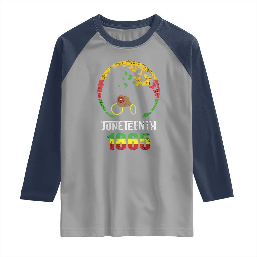 Juneteenth 1865 Raglan Shirt Retro Black Woman Pride