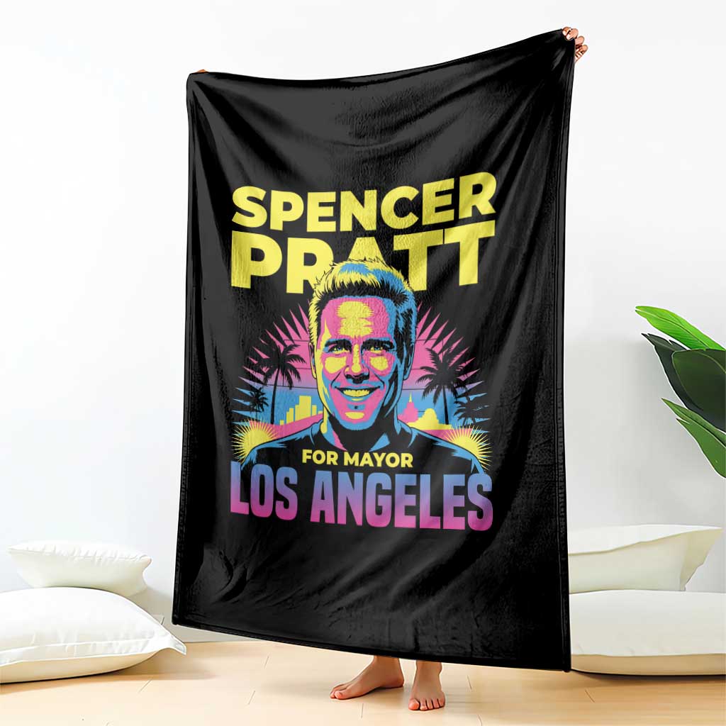 Spencer Pratt for Mayor Los Angeles Synthwave Graphic Throw Blanket Retro Neon California Supporter