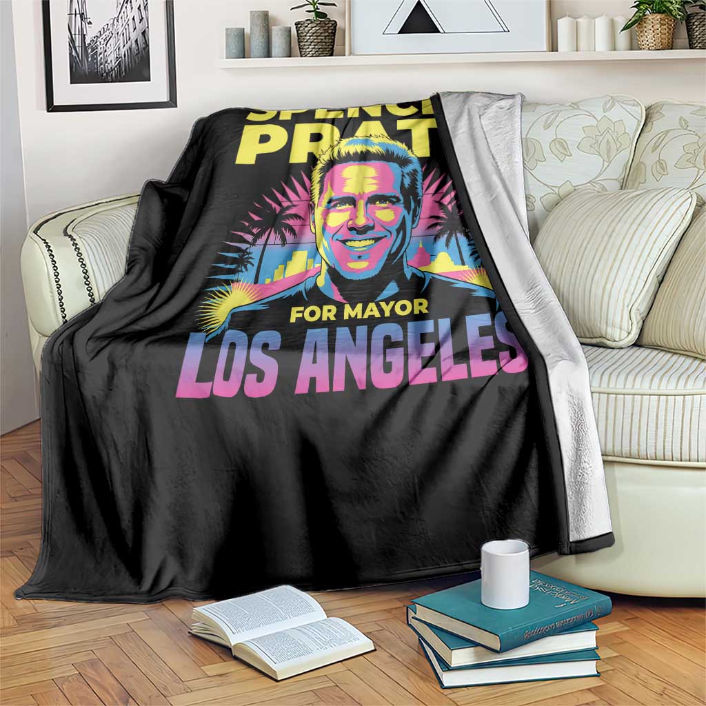 Spencer Pratt for Mayor Los Angeles Synthwave Graphic Throw Blanket Retro Neon California Supporter