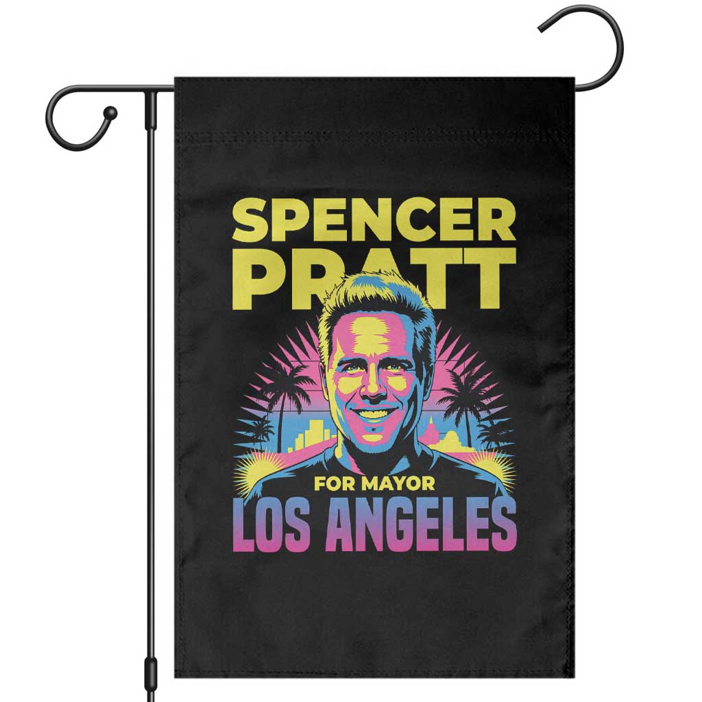 Spencer Pratt for Mayor Los Angeles Synthwave Graphic Garden Flag Retro Neon California Supporter