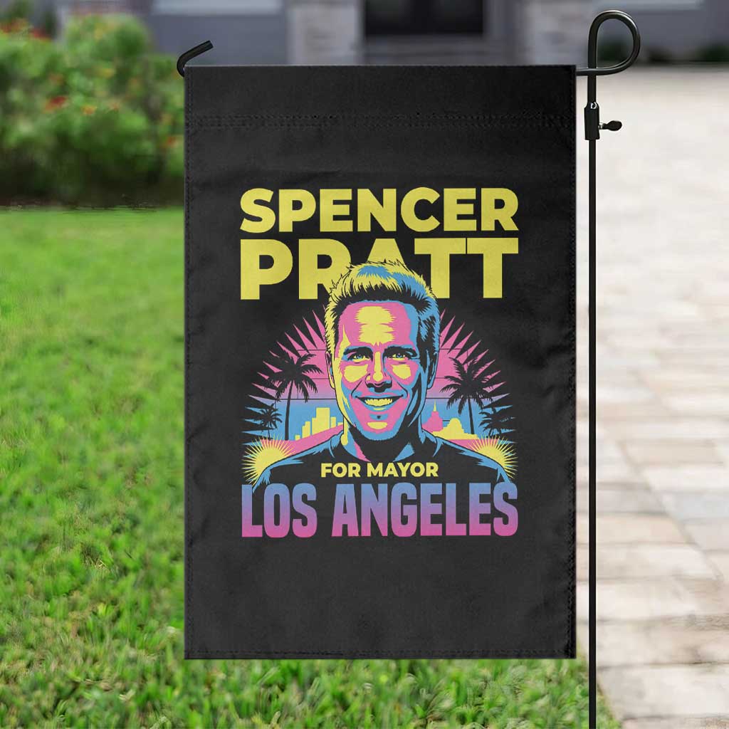 Spencer Pratt for Mayor Los Angeles Synthwave Graphic Garden Flag Retro Neon California Supporter