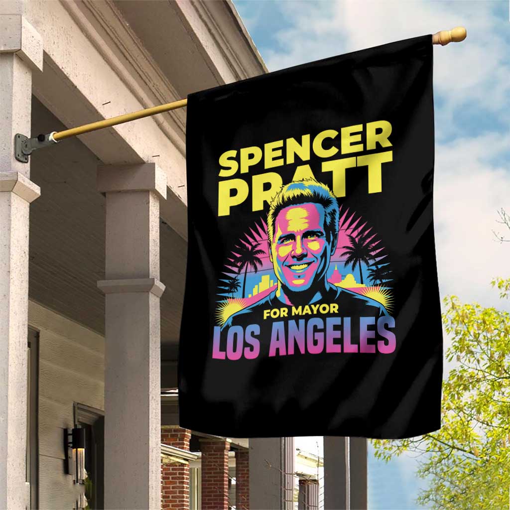 Spencer Pratt for Mayor Los Angeles Synthwave Graphic Garden Flag Retro Neon California Supporter