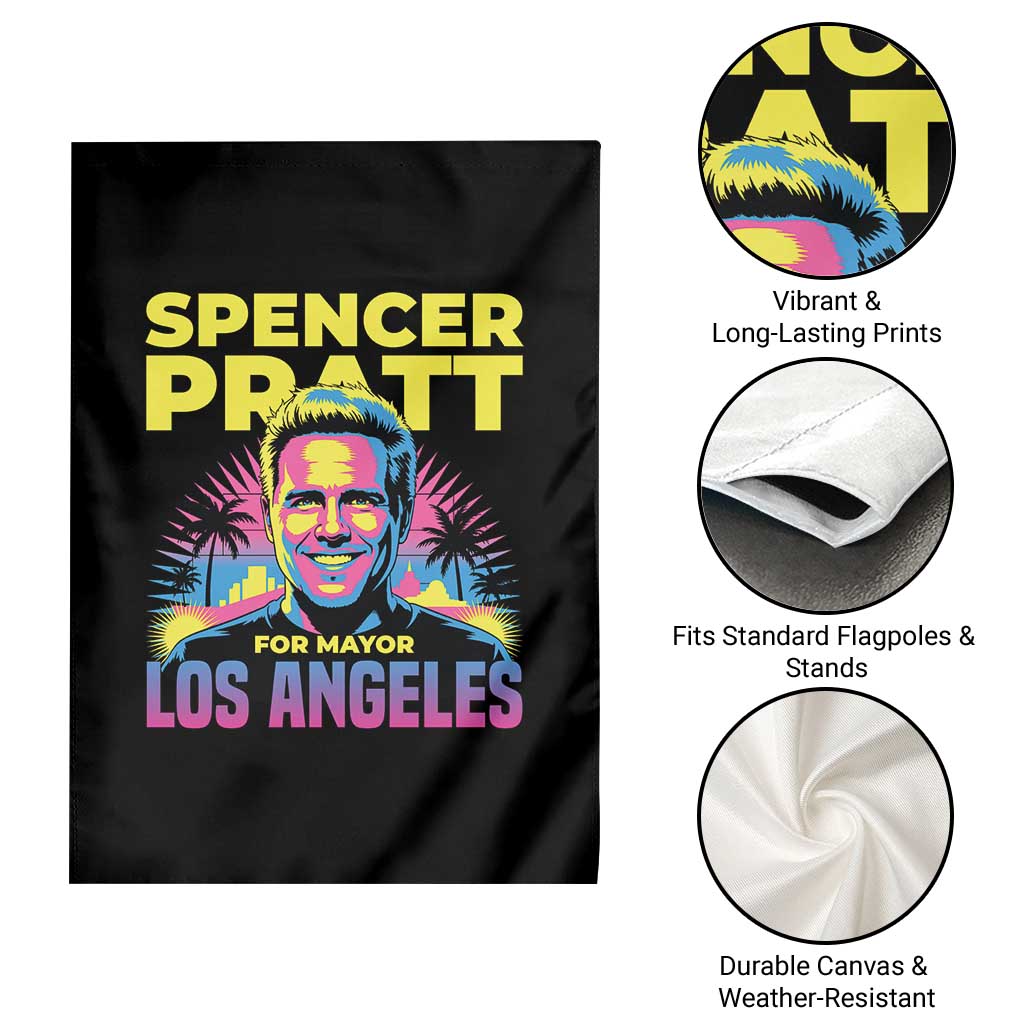 Spencer Pratt for Mayor Los Angeles Synthwave Graphic Garden Flag Retro Neon California Supporter