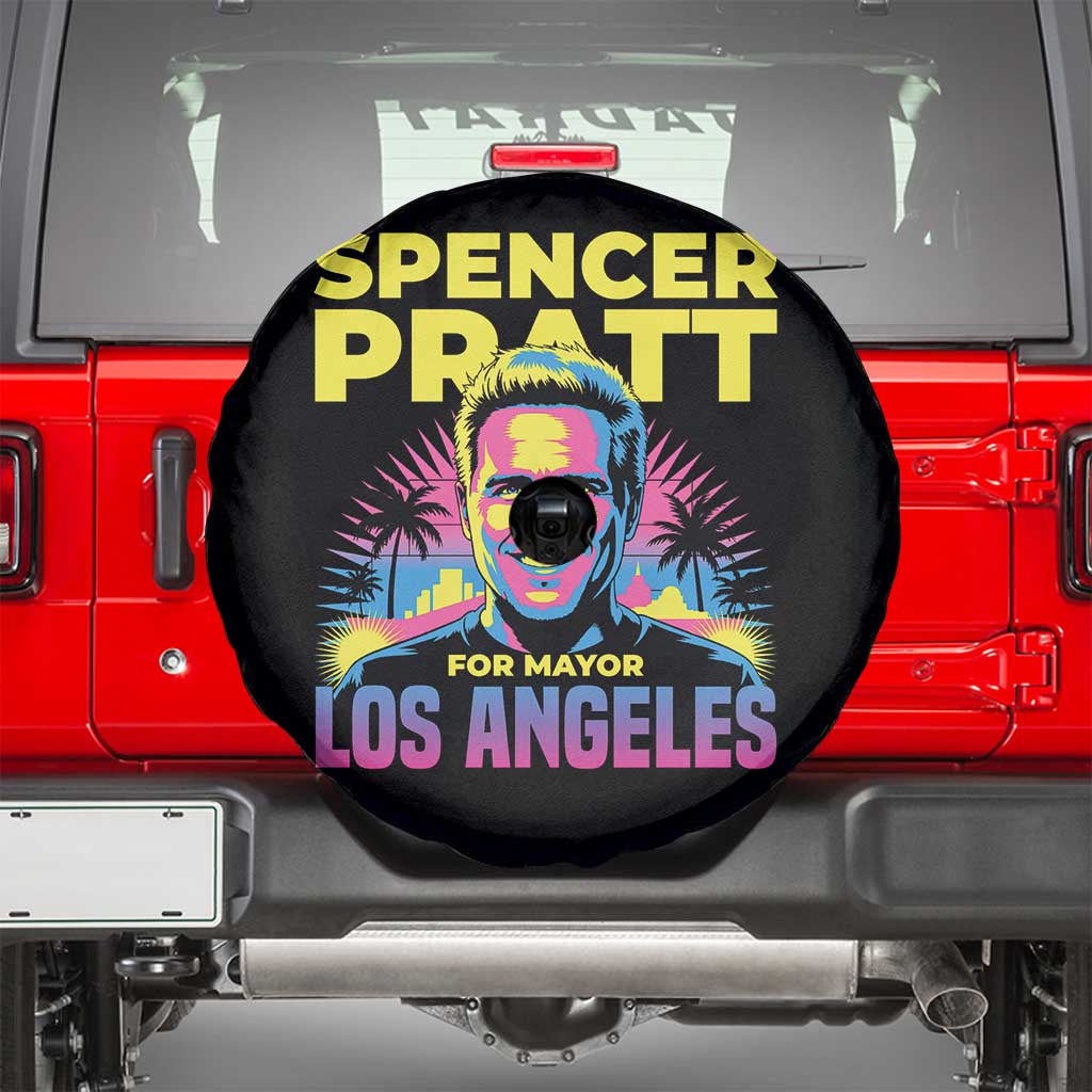 Spencer Pratt for Mayor Los Angeles Synthwave Graphic Spare Tire Cover Retro Neon California Supporter