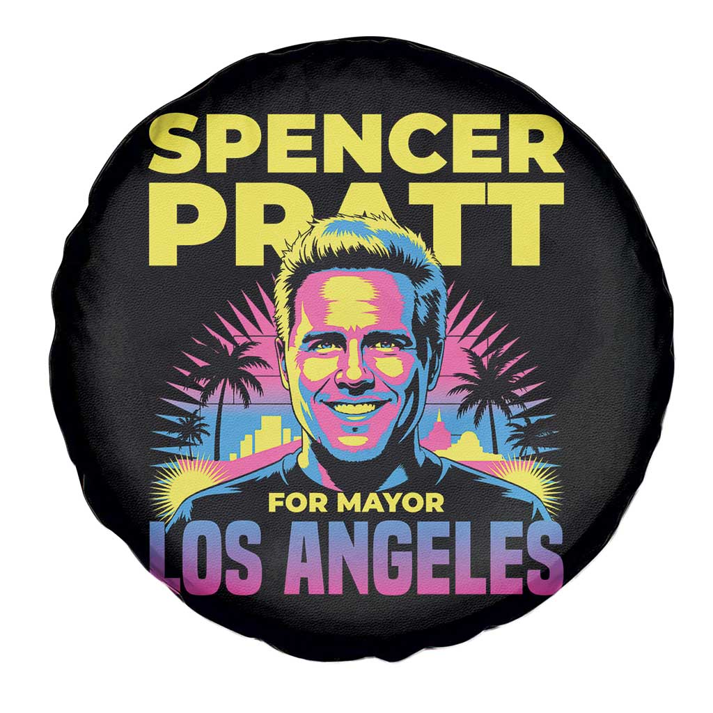 Spencer Pratt for Mayor Los Angeles Synthwave Graphic Spare Tire Cover Retro Neon California Supporter