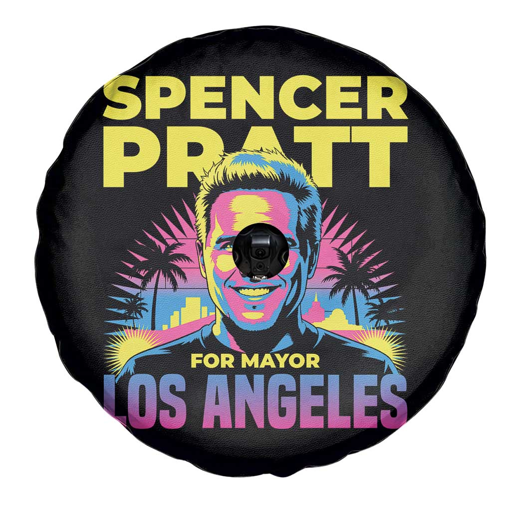 Spencer Pratt for Mayor Los Angeles Synthwave Graphic Spare Tire Cover Retro Neon California Supporter