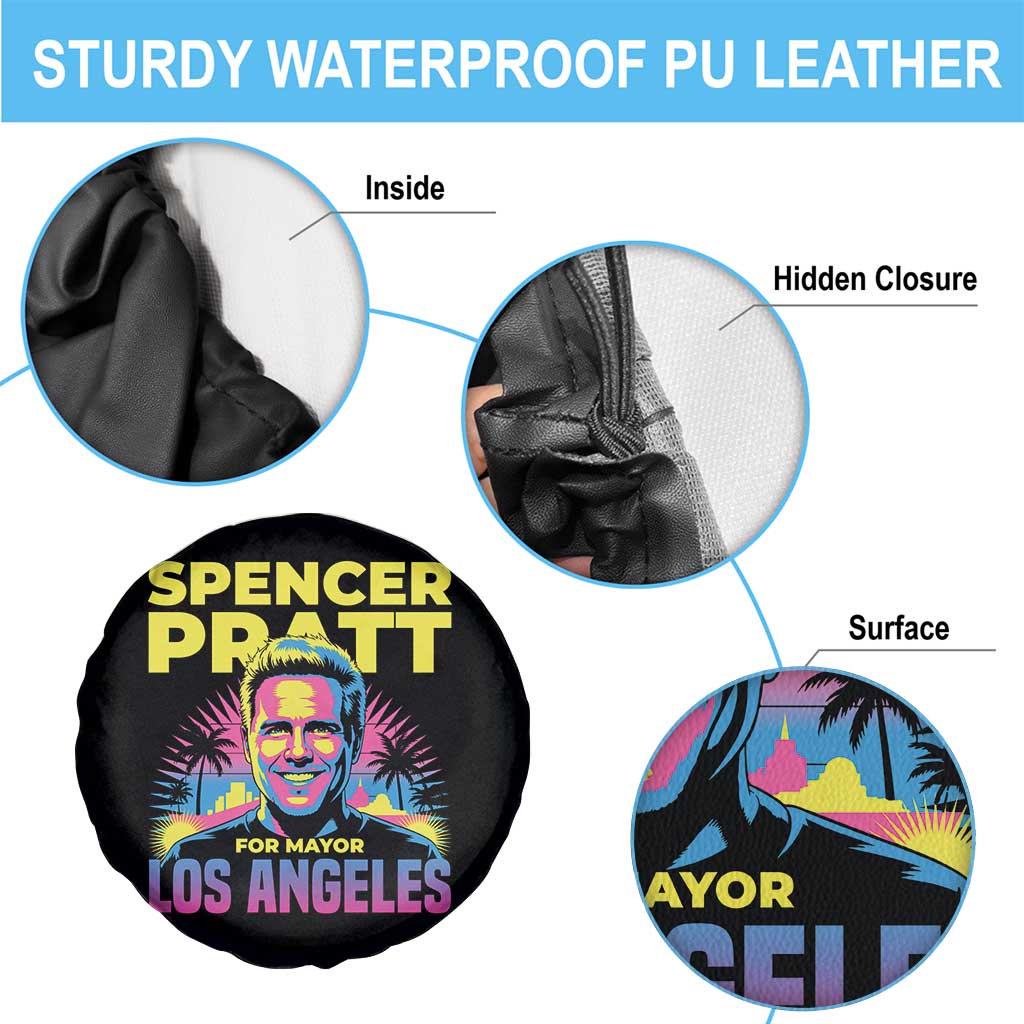Spencer Pratt for Mayor Los Angeles Synthwave Graphic Spare Tire Cover Retro Neon California Supporter