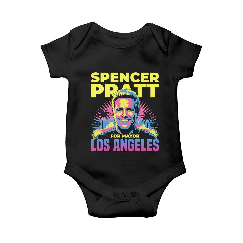 Spencer Pratt for Mayor Los Angeles Synthwave Graphic Baby Onesie Retro Neon California Supporter