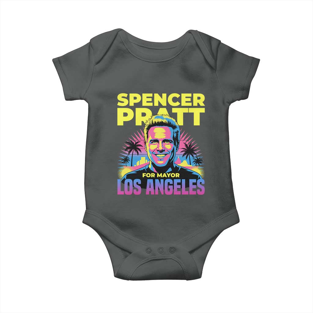 Spencer Pratt for Mayor Los Angeles Synthwave Graphic Baby Onesie Retro Neon California Supporter