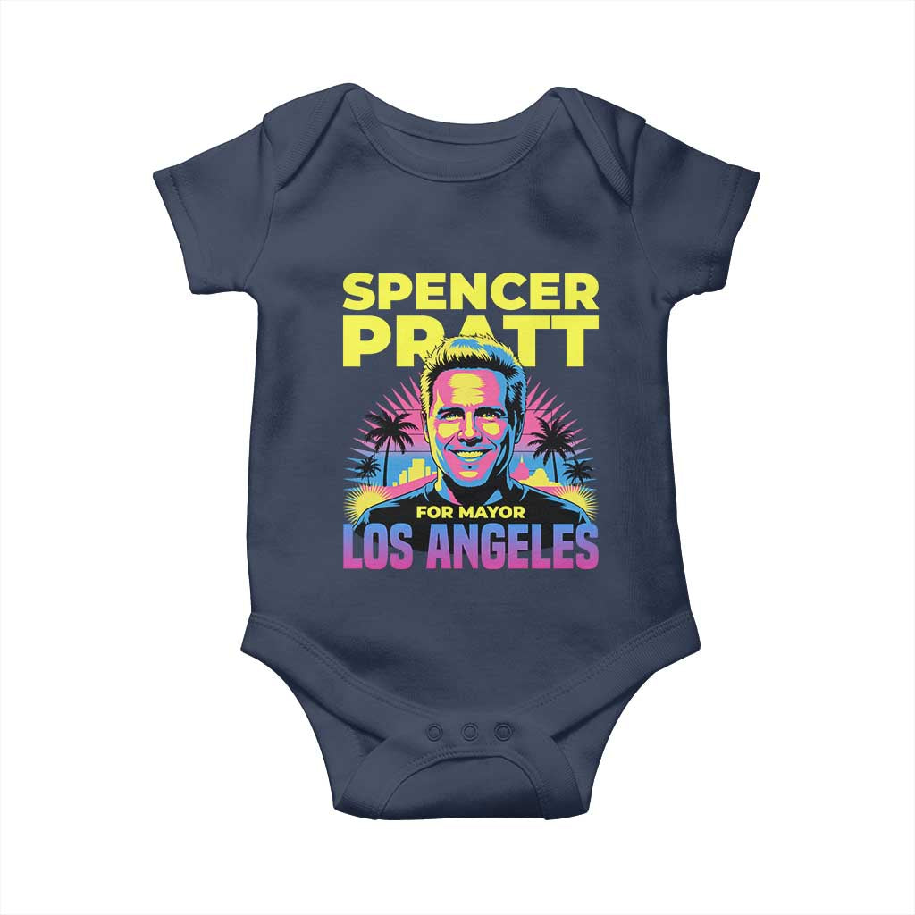 Spencer Pratt for Mayor Los Angeles Synthwave Graphic Baby Onesie Retro Neon California Supporter