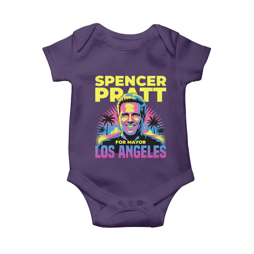 Spencer Pratt for Mayor Los Angeles Synthwave Graphic Baby Onesie Retro Neon California Supporter