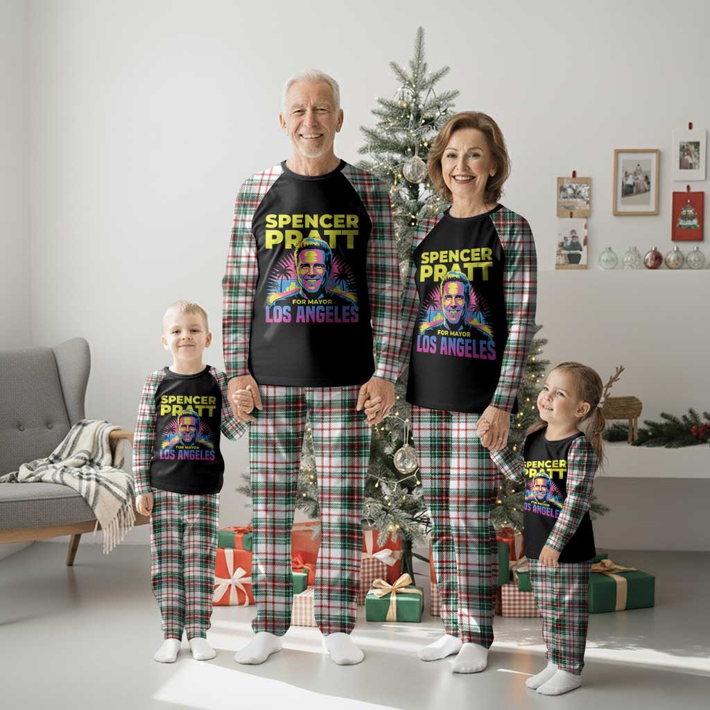 Spencer Pratt for Mayor Los Angeles Synthwave Graphic Plaid Pajama Set Retro Neon California Supporter