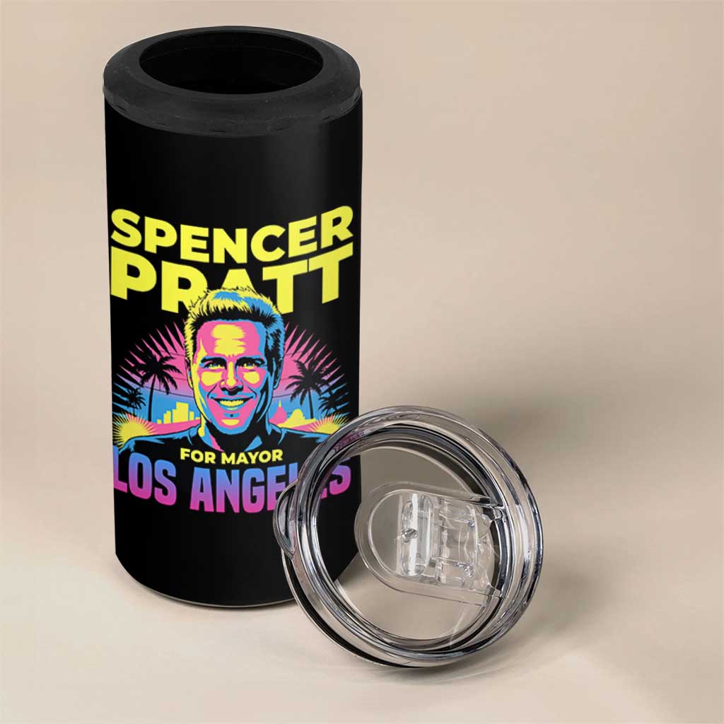 Spencer Pratt for Mayor Los Angeles Synthwave Graphic 4 in 1 Can Cooler Tumbler Retro Neon California Supporter