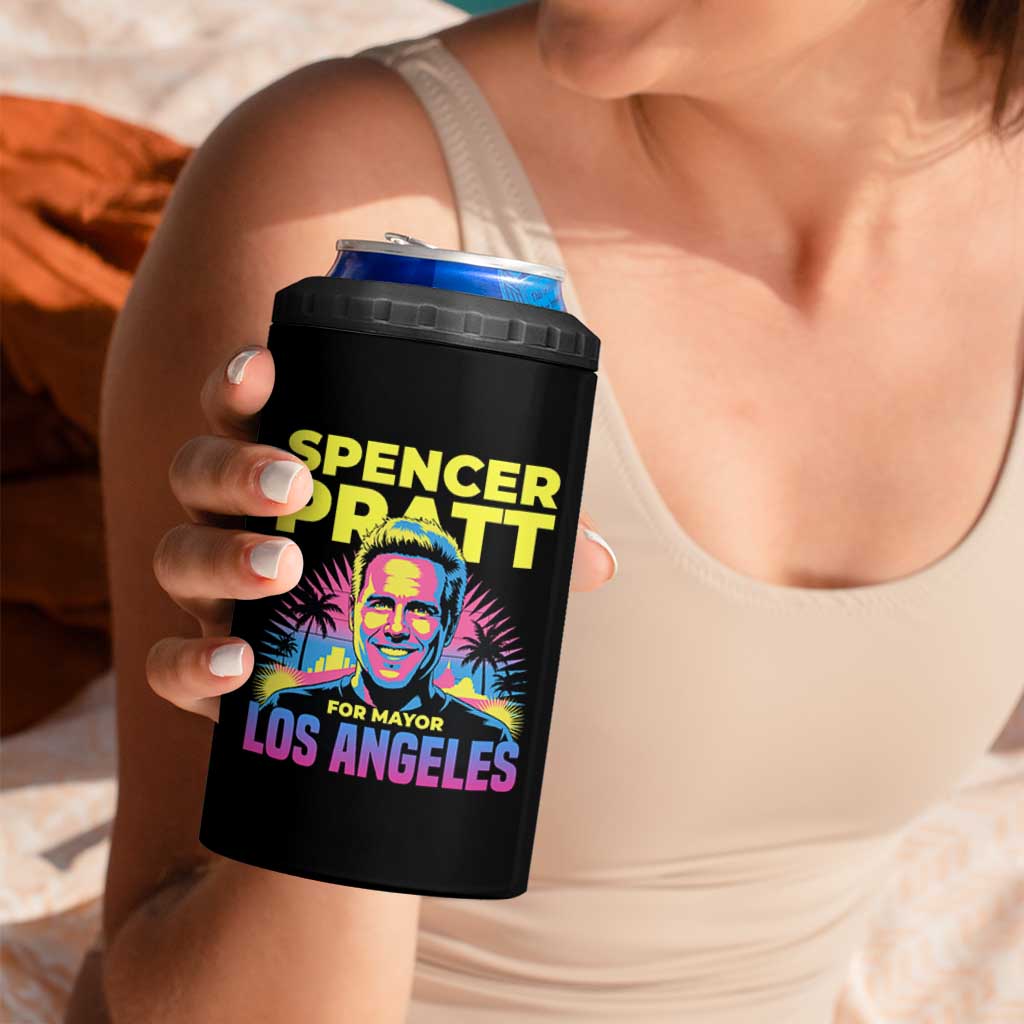 Spencer Pratt for Mayor Los Angeles Synthwave Graphic 4 in 1 Can Cooler Tumbler Retro Neon California Supporter