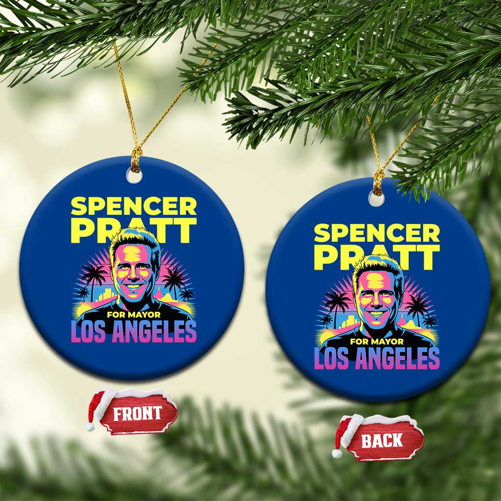 Spencer Pratt for Mayor Los Angeles Synthwave Graphic Ceramic Ornament Retro Neon California Supporter
