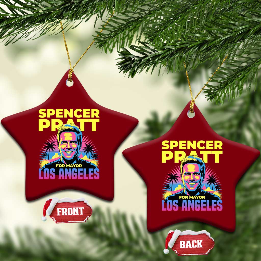 Spencer Pratt for Mayor Los Angeles Synthwave Graphic Ceramic Ornament Retro Neon California Supporter