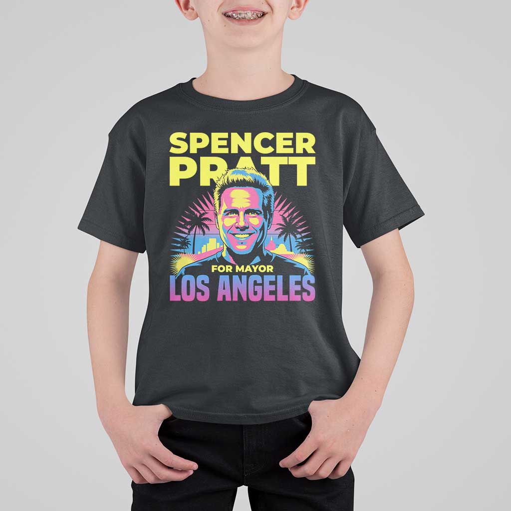 Spencer Pratt for Mayor Los Angeles Synthwave Graphic T Shirt For Kid Retro Neon California Supporter