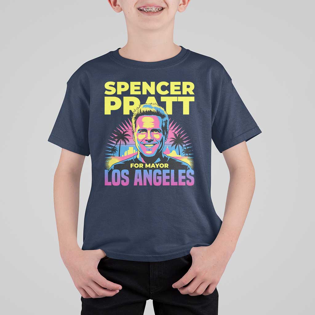 Spencer Pratt for Mayor Los Angeles Synthwave Graphic T Shirt For Kid Retro Neon California Supporter