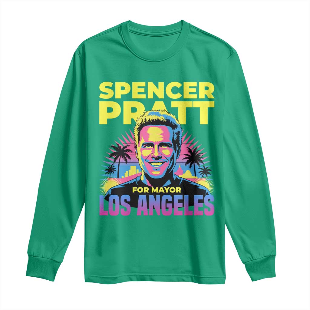 Spencer Pratt for Mayor Los Angeles Synthwave Graphic Long Sleeve Shirt Retro Neon California Supporter