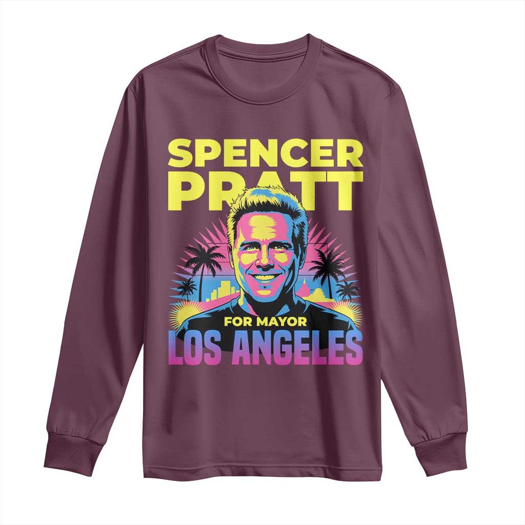 Spencer Pratt for Mayor Los Angeles Synthwave Graphic Long Sleeve Shirt Retro Neon California Supporter