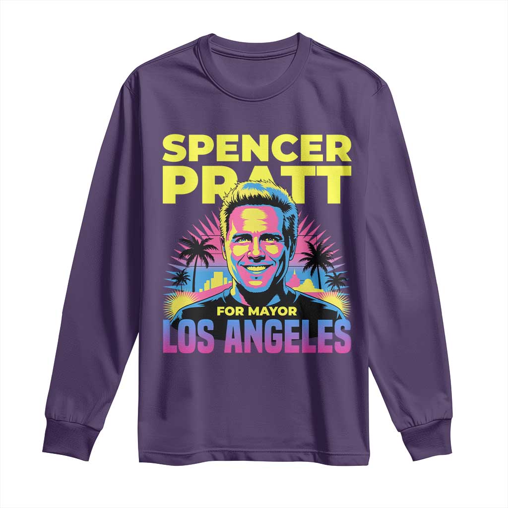 Spencer Pratt for Mayor Los Angeles Synthwave Graphic Long Sleeve Shirt Retro Neon California Supporter