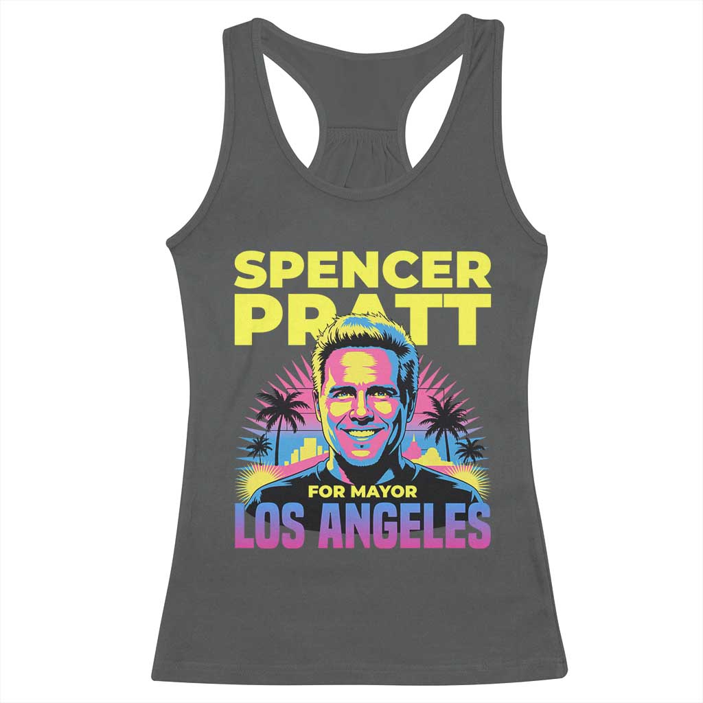 Spencer Pratt for Mayor Los Angeles Synthwave Graphic Racerback Tank Top Retro Neon California Supporter