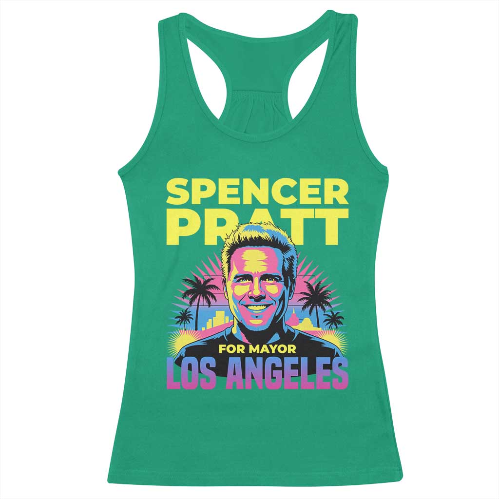 Spencer Pratt for Mayor Los Angeles Synthwave Graphic Racerback Tank Top Retro Neon California Supporter