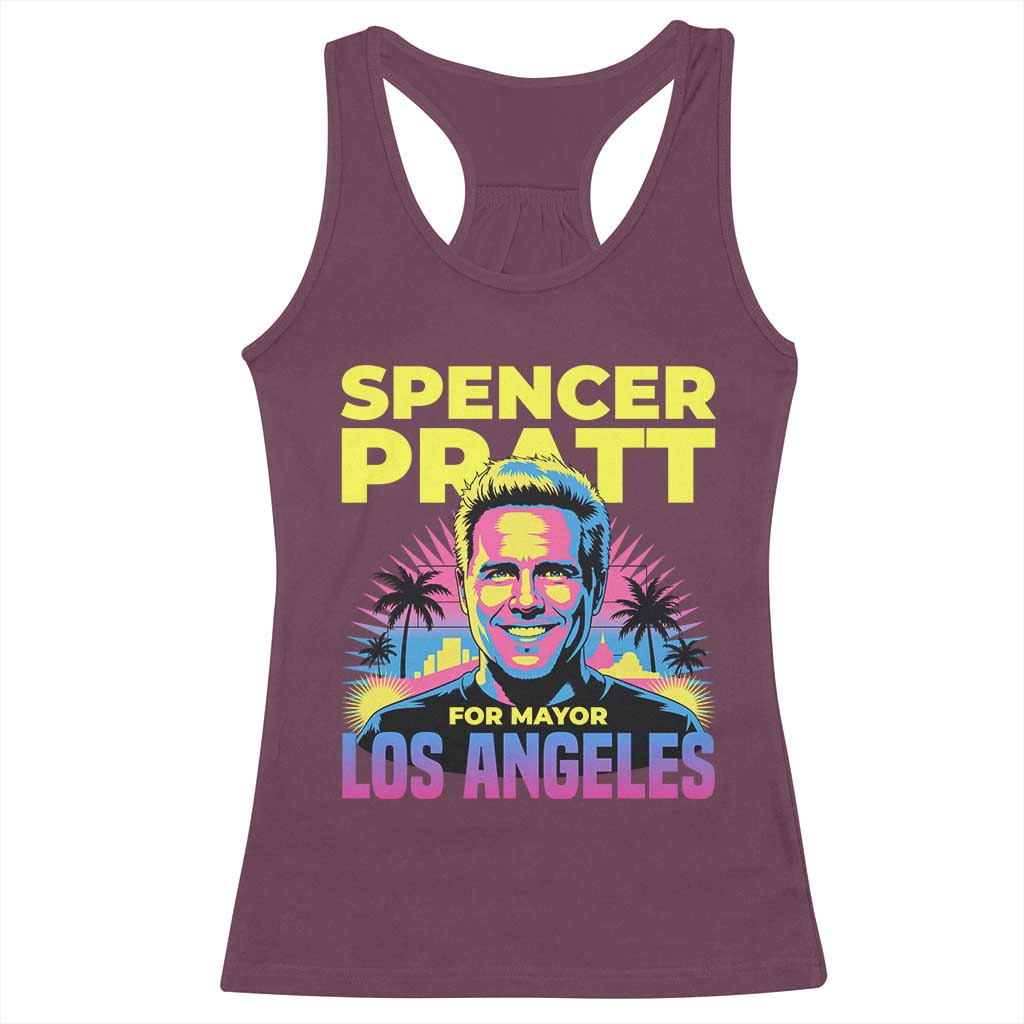 Spencer Pratt for Mayor Los Angeles Synthwave Graphic Racerback Tank Top Retro Neon California Supporter