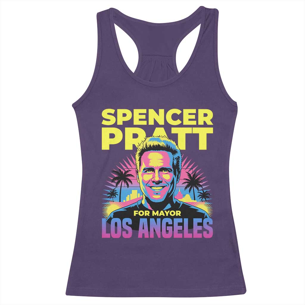 Spencer Pratt for Mayor Los Angeles Synthwave Graphic Racerback Tank Top Retro Neon California Supporter