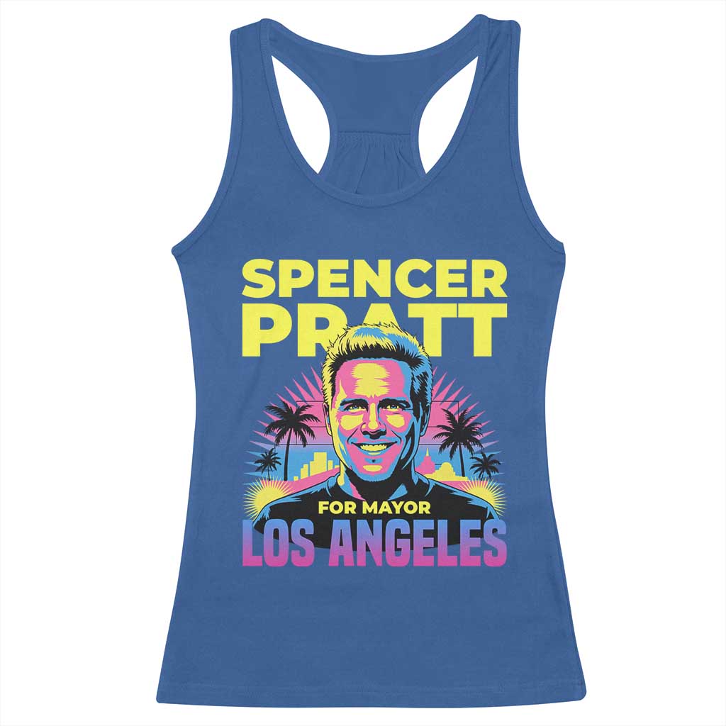 Spencer Pratt for Mayor Los Angeles Synthwave Graphic Racerback Tank Top Retro Neon California Supporter