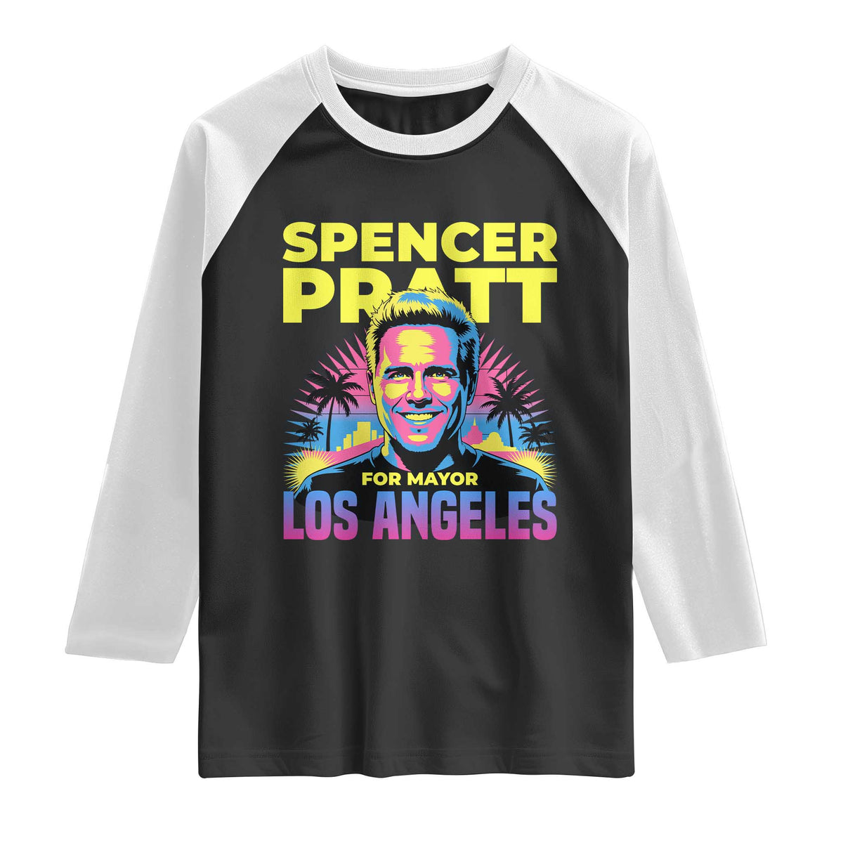 Spencer Pratt for Mayor Los Angeles Synthwave Graphic Raglan Shirt Retro Neon California Supporter