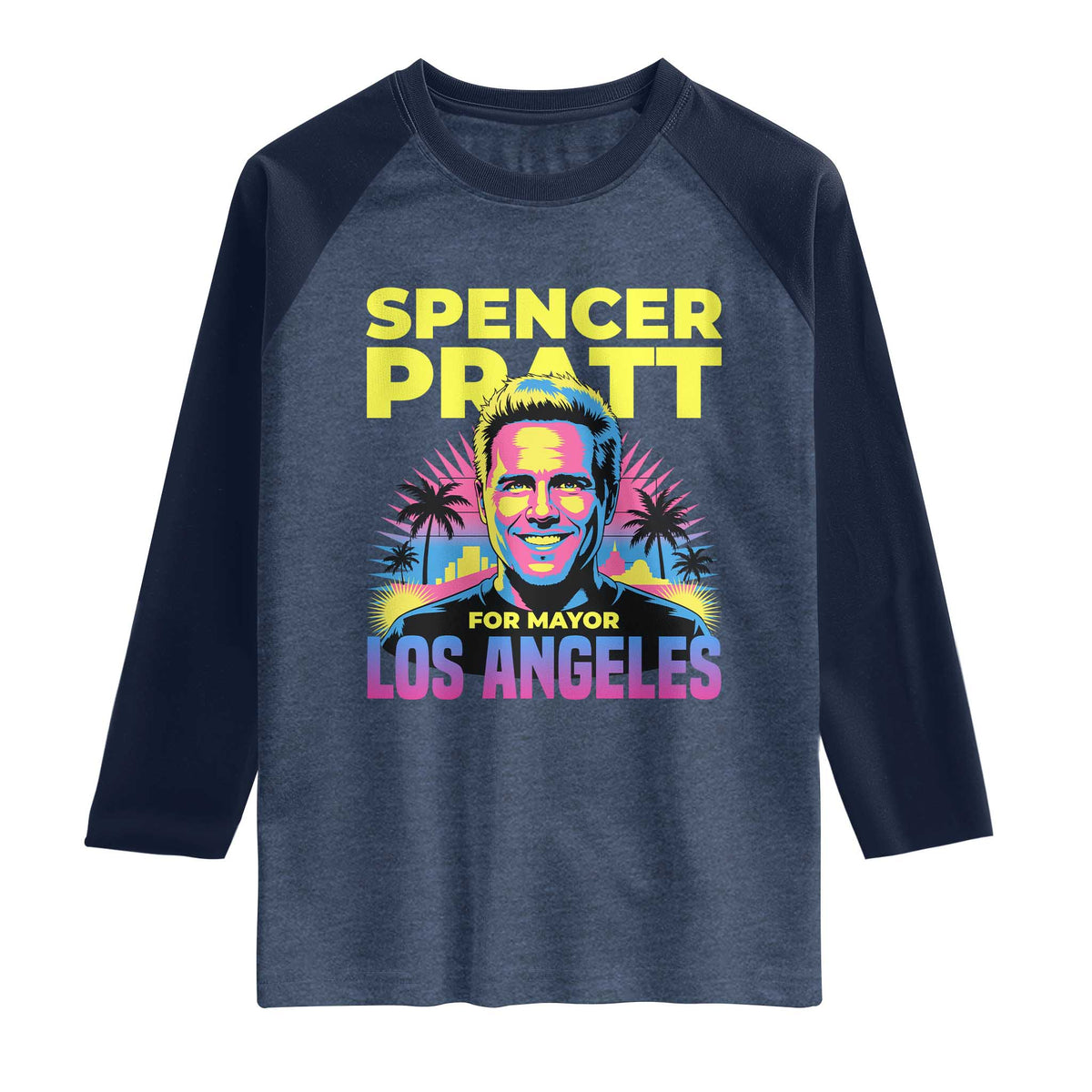 Spencer Pratt for Mayor Los Angeles Synthwave Graphic Raglan Shirt Retro Neon California Supporter