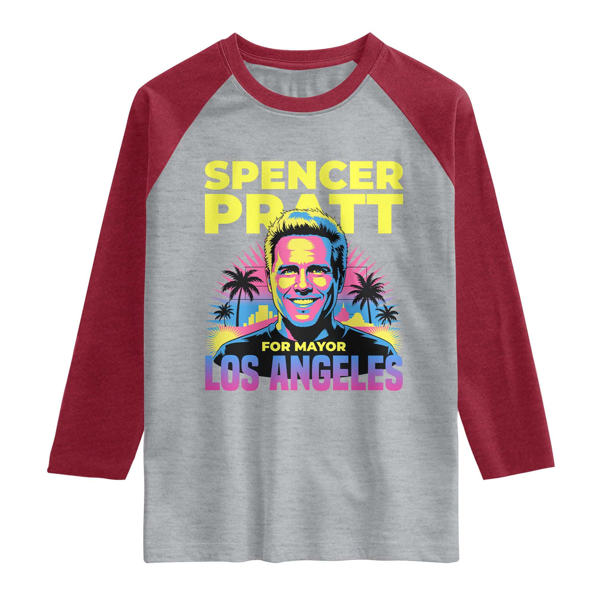Spencer Pratt for Mayor Los Angeles Synthwave Graphic Raglan Shirt Retro Neon California Supporter