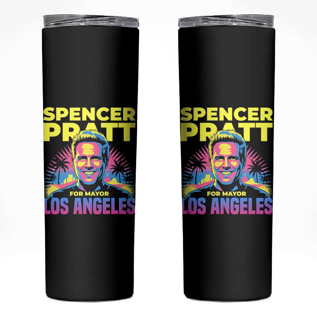 Spencer Pratt for Mayor Los Angeles Synthwave Graphic Skinny Tumbler Retro Neon California Supporter