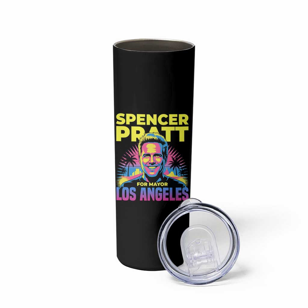 Spencer Pratt for Mayor Los Angeles Synthwave Graphic Skinny Tumbler Retro Neon California Supporter
