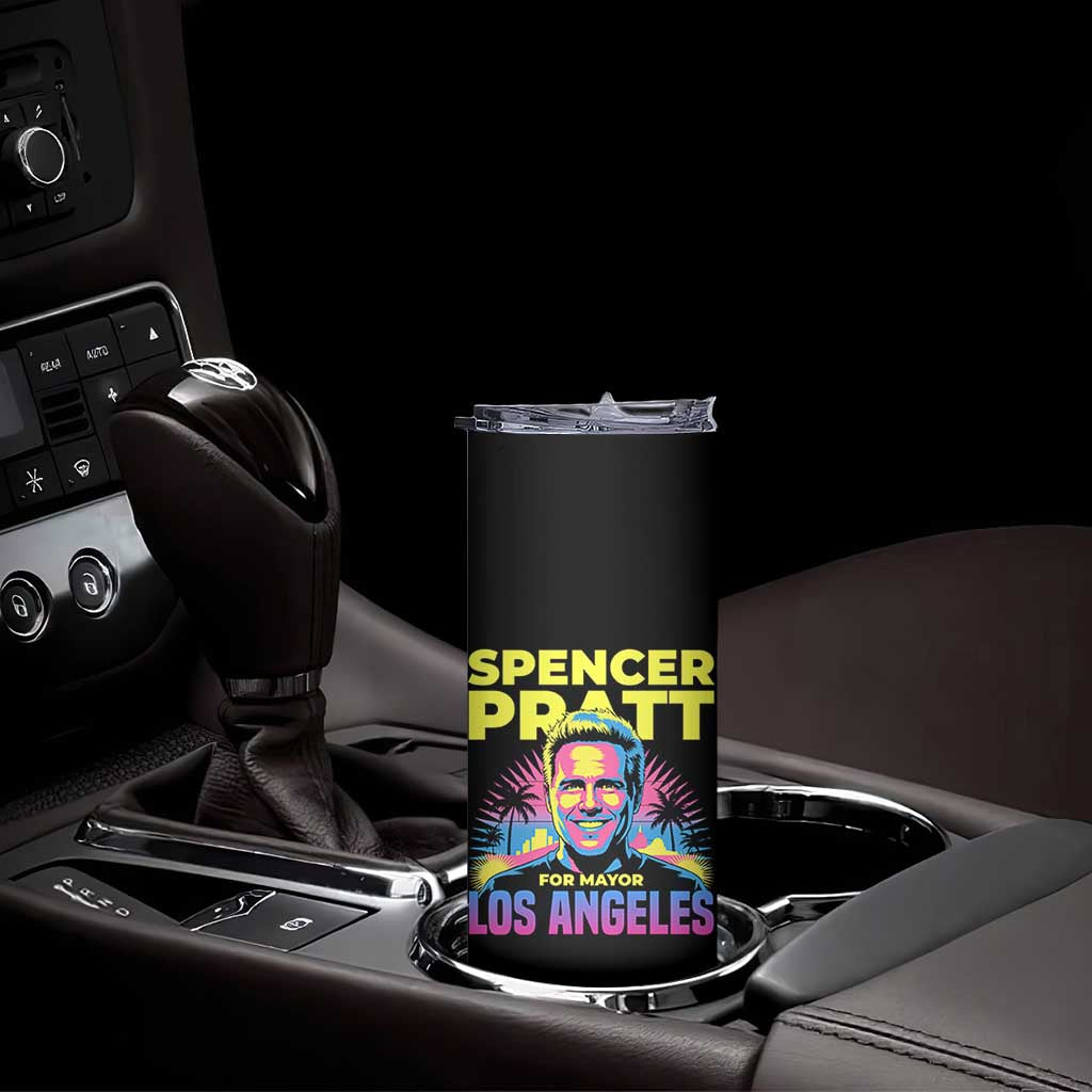 Spencer Pratt for Mayor Los Angeles Synthwave Graphic Skinny Tumbler Retro Neon California Supporter