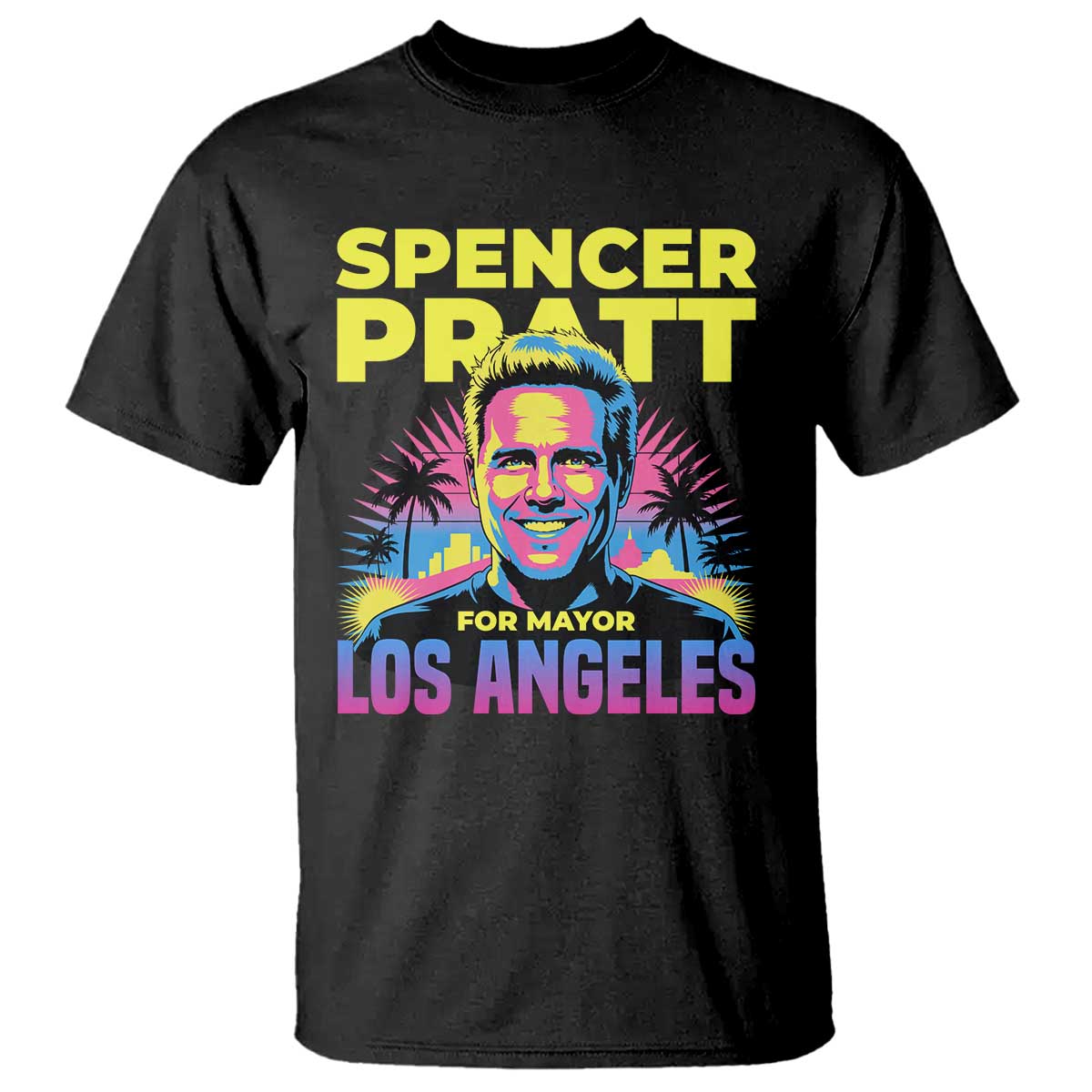Spencer Pratt for Mayor Los Angeles Synthwave Graphic T Shirt Retro Neon California Supporter