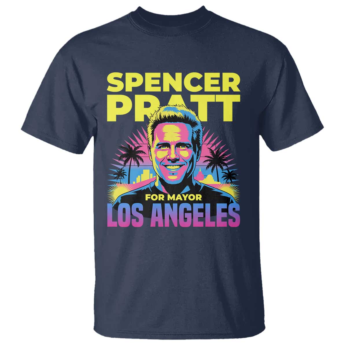 Spencer Pratt for Mayor Los Angeles Synthwave Graphic T Shirt Retro Neon California Supporter