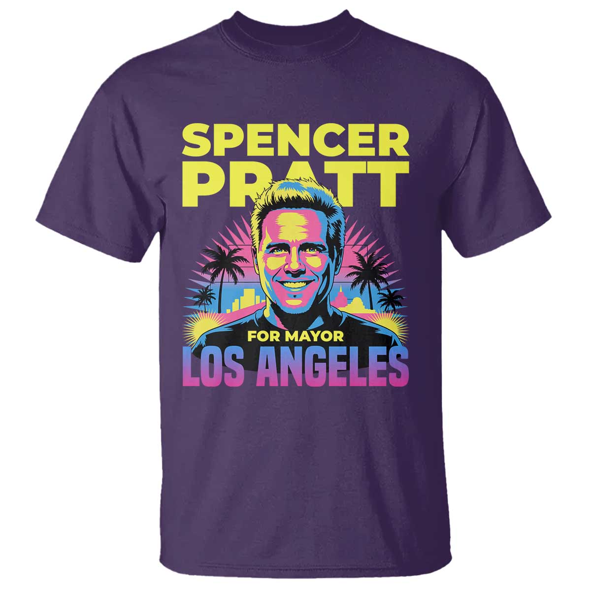 Spencer Pratt for Mayor Los Angeles Synthwave Graphic T Shirt Retro Neon California Supporter