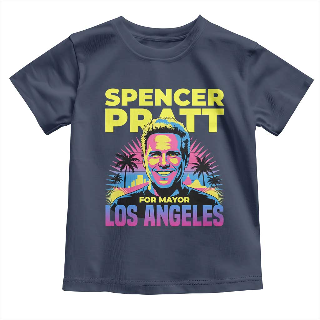 Spencer Pratt for Mayor Los Angeles Synthwave Graphic Toddler T Shirt Retro Neon California Supporter
