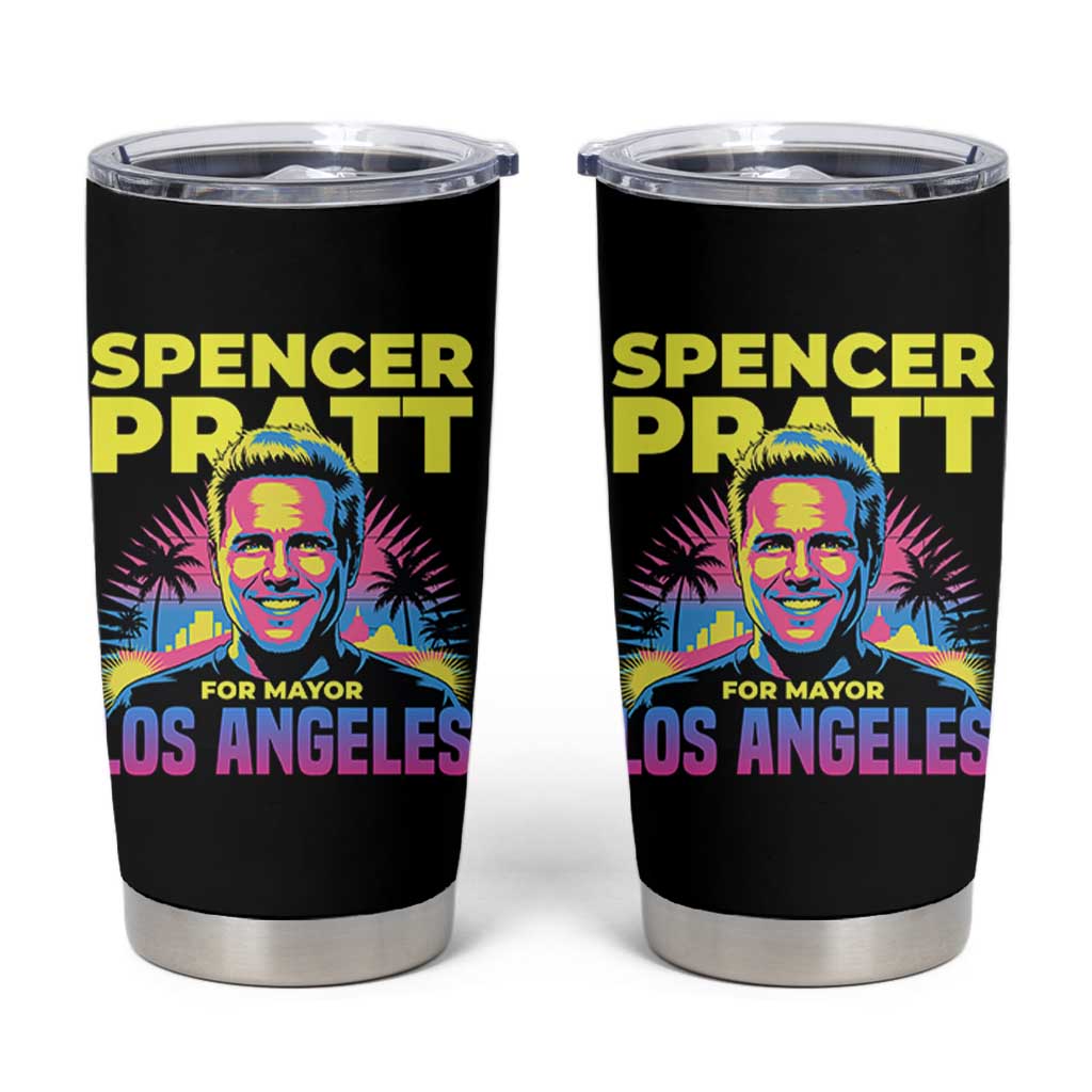 Spencer Pratt for Mayor Los Angeles Synthwave Graphic Tumbler Cup Retro Neon California Supporter