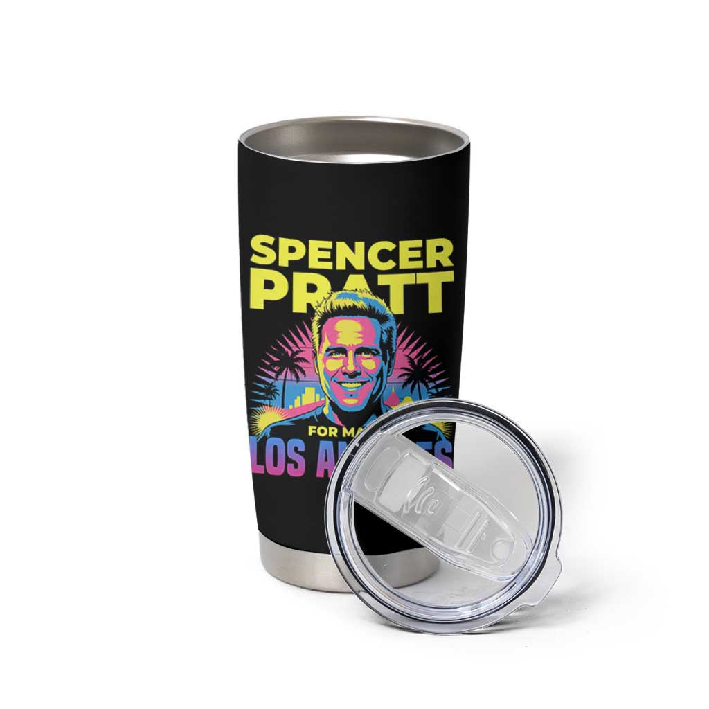 Spencer Pratt for Mayor Los Angeles Synthwave Graphic Tumbler Cup Retro Neon California Supporter